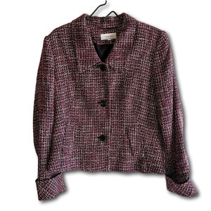 Calvin Klein Tweed Jacket Blazer Woman’s Size 16 Black Cream Berry Short Vintage